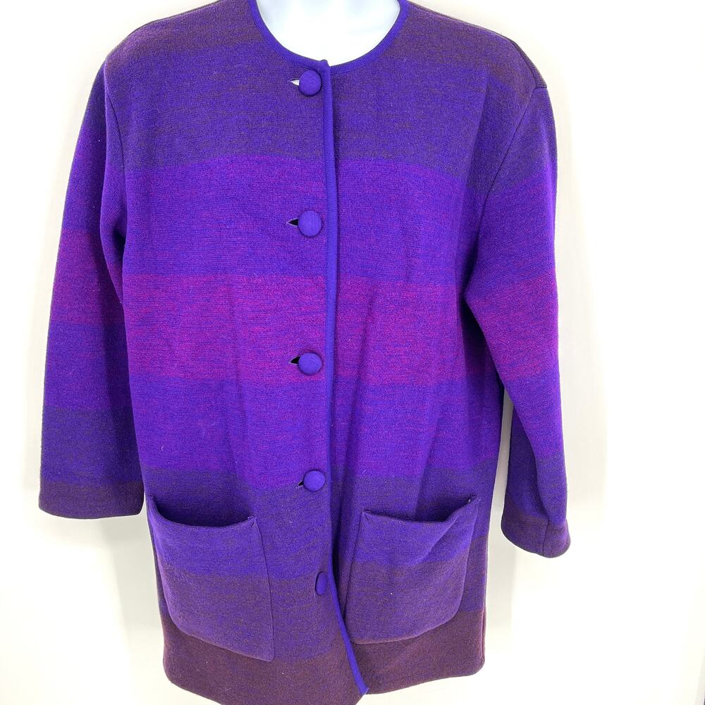 Vintage 100% Wool Andrea Jovine Purple Ombre Sweater Coat Size M